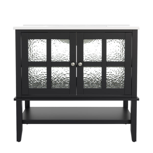 gdf studio Faelan Bathroom Vanity with Ceramic Sink with Adjustable Shelf and open shelf