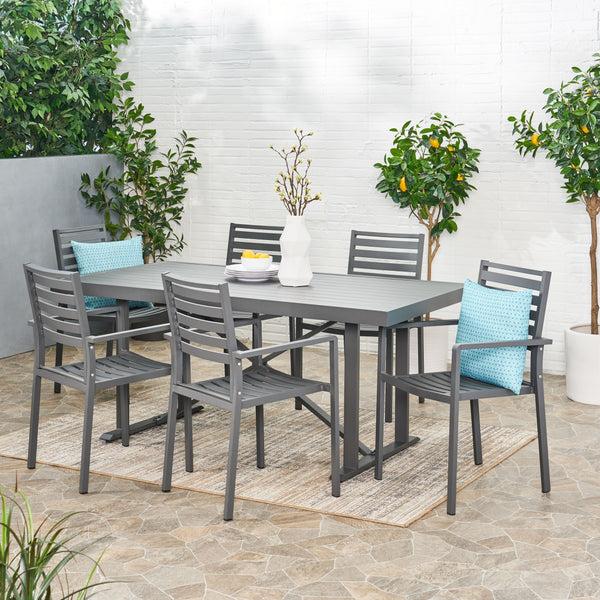 Gdf Studio Fairground Outdoor Modern Industrial Aluminum 7 Piece Dining Set