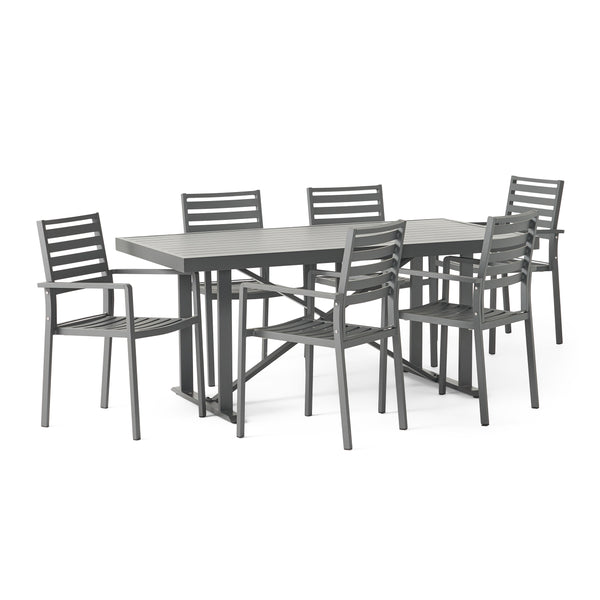 gdf studio Fairground Outdoor Modern Industrial Aluminum 7 Piece Dining Set