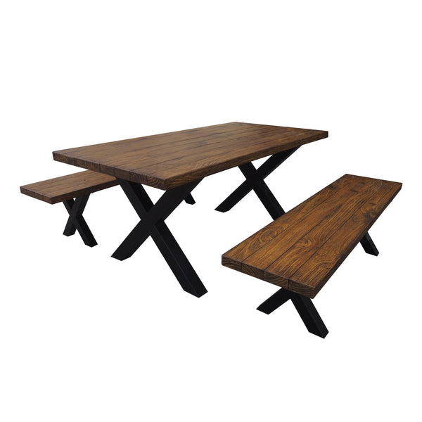 gdf studio Falah Outdoor 3 Piece Brown Walnut Finish Lightweight Concrete Picnic Set