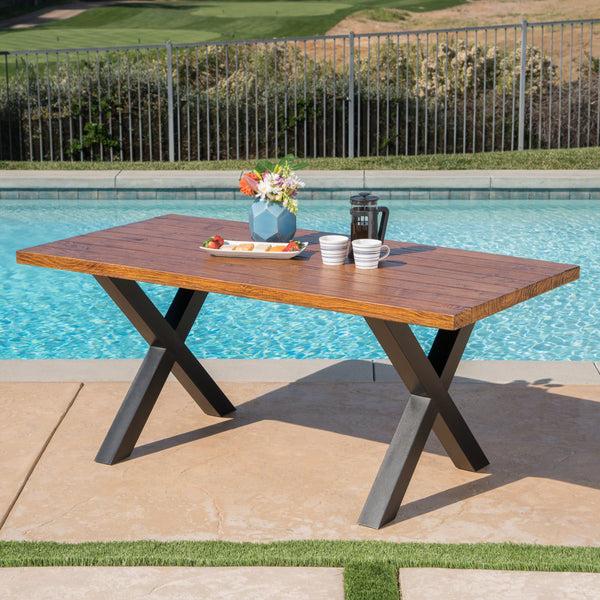 Gdf Studio Falah Outdoor Brown Walnut Finish Lightweight Concrete Dining Table