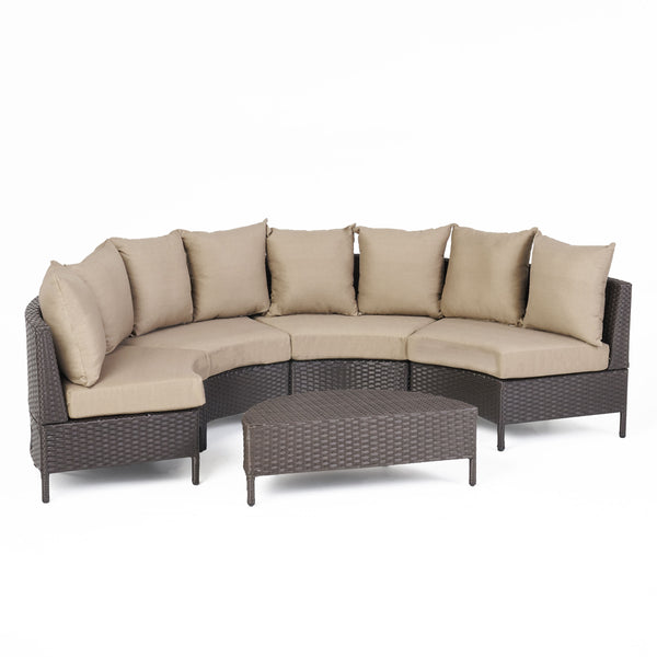 gdf studio Falkland Outdoor 4 Seater Curved Wicker Sectional Sofa Set with Coffee Table