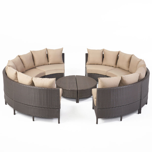 gdf studio Falkland Outdoor 8 Seater Round Wicker Sectional Sofa Set with Coffee Tables