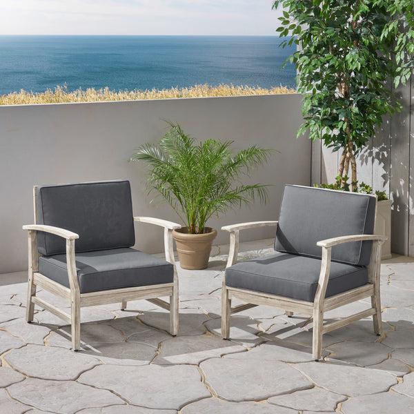 Gdf Studio Fanny Outdoor Acacia Wood Club Chairs With Cushions (Set Of 2) Light Gray And Dark Gray