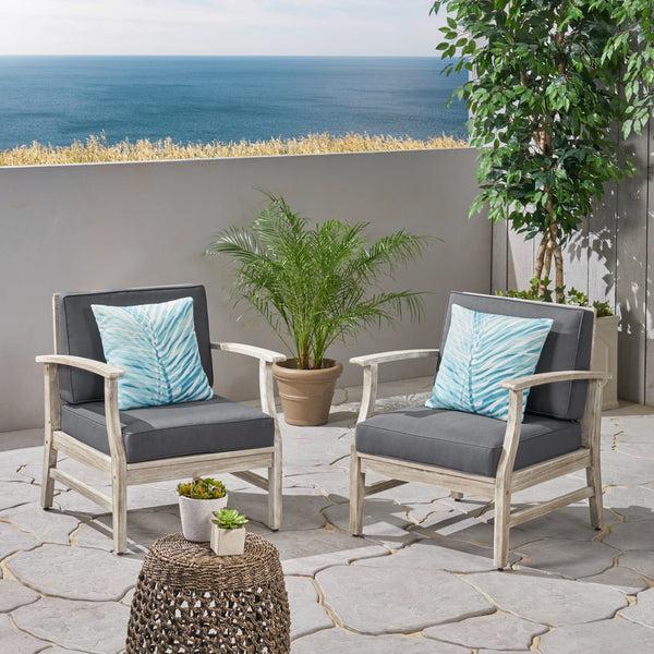 Gdf Studio Fanny Outdoor Acacia Wood Club Chairs With Cushions (Set Of 2) Light Gray And Dark Gray