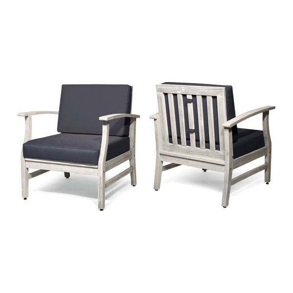 gdf studio Fanny Outdoor Acacia Wood Club Chairs with Cushions (Set of 2) Light Gray and Dark Gray