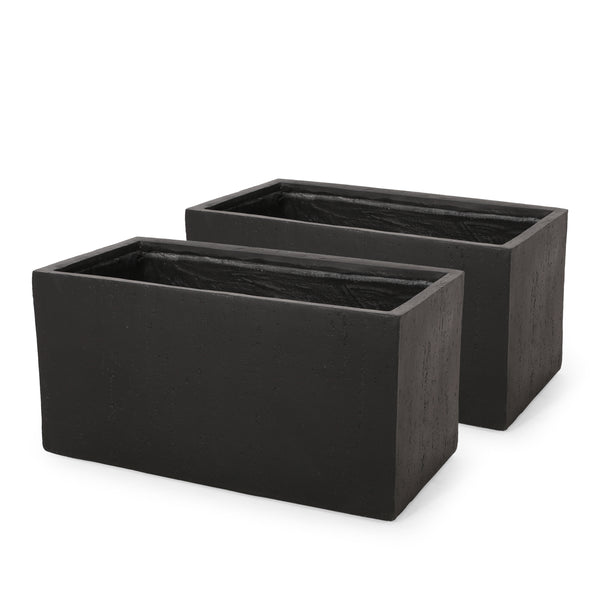 Gdf Studio Fardeen Outdoor Modern Cast Stone Rectangular Planters (Set Of 2)