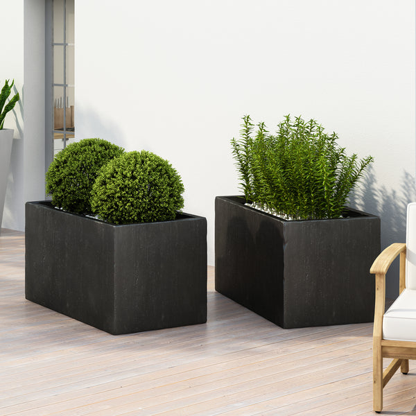 Gdf Studio Fardeen Outdoor Modern Cast Stone Rectangular Planters (Set Of 2)