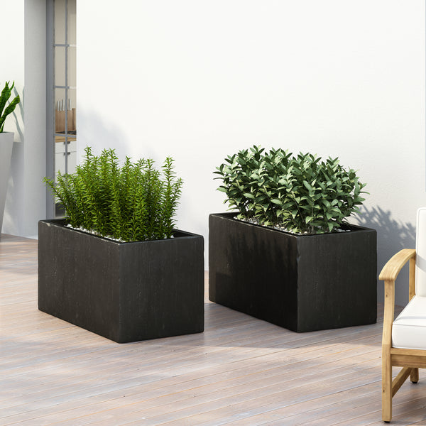 gdf studio Fardeen Outdoor Modern Cast Stone Rectangular Planters (Set of 2)