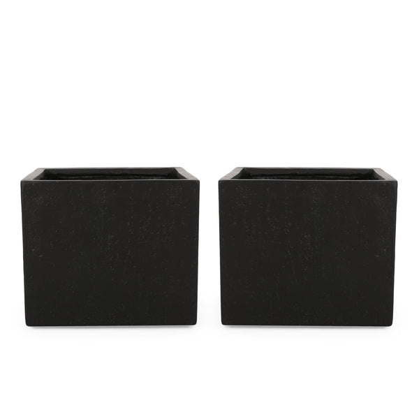 Gdf Studio Fardeen Outdoor Modern Cast Stone Square Planters (Set Of 2)
