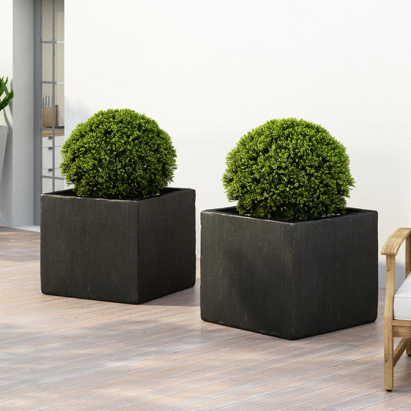 gdf studio Fardeen Outdoor Modern Cast Stone Square Planters (Set of 2)