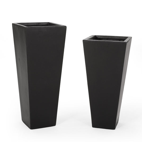 Gdf Studio Fardeen Outdoor Modern Large And Medium Cast Stone Planter Set