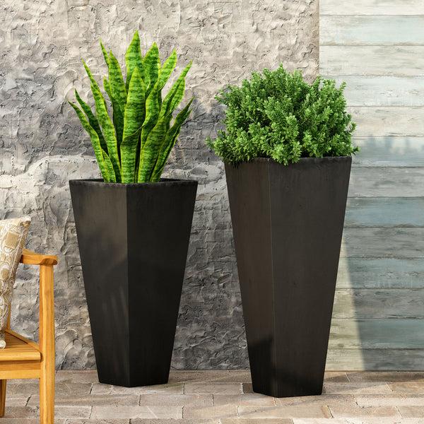 gdf studio Fardeen Outdoor Modern Large and Medium Cast Stone Planter Set