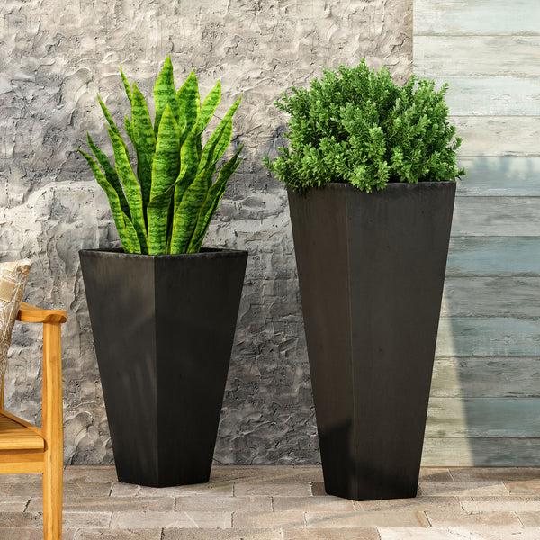 gdf studio Fardeen Outdoor Modern Large and Small Cast Stone Planter Set