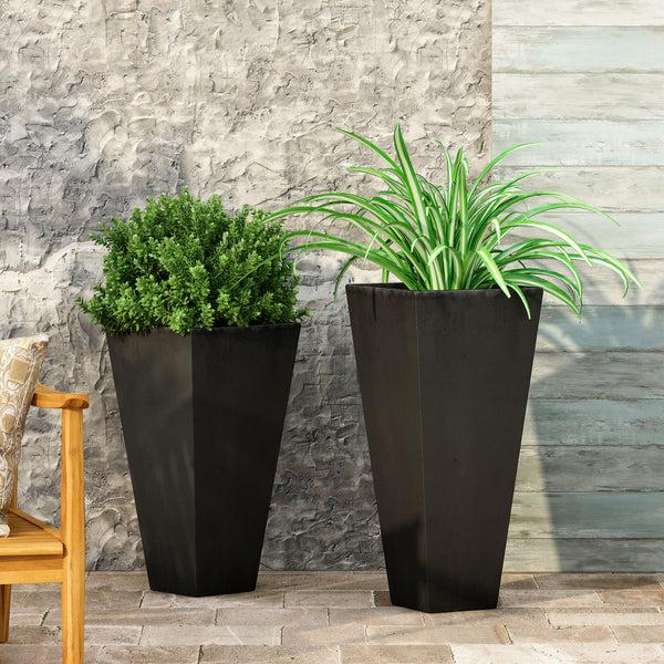 gdf studio Fardeen Outdoor Modern Medium and Small Cast Stone Planter Set
