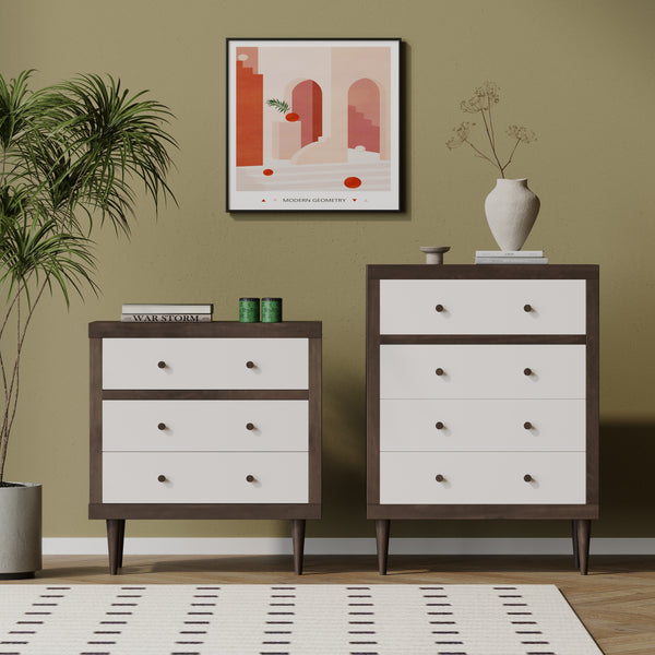 Gdf Studio Farhart Mid Century Modern 2 Piece 3 Drawer Chest And 4 Drawer Dresser Bedroom Set