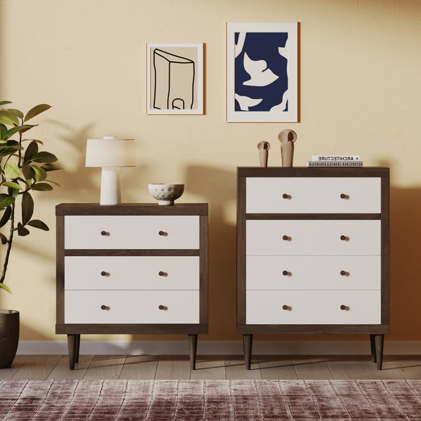 gdf studio Farhart Mid Century Modern 2 Piece 3 Drawer Chest and 4 Drawer Dresser Bedroom Set