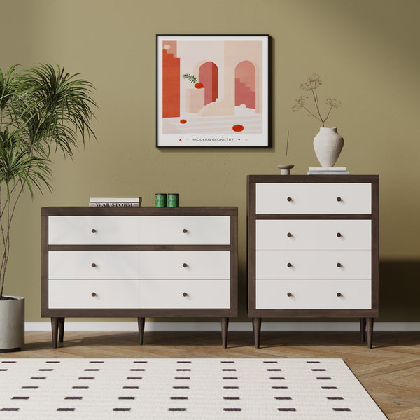 gdf studio Farhart Mid Century Modern 2 Piece Double Dresser and 4 Drawer Dresser Bedroom Set