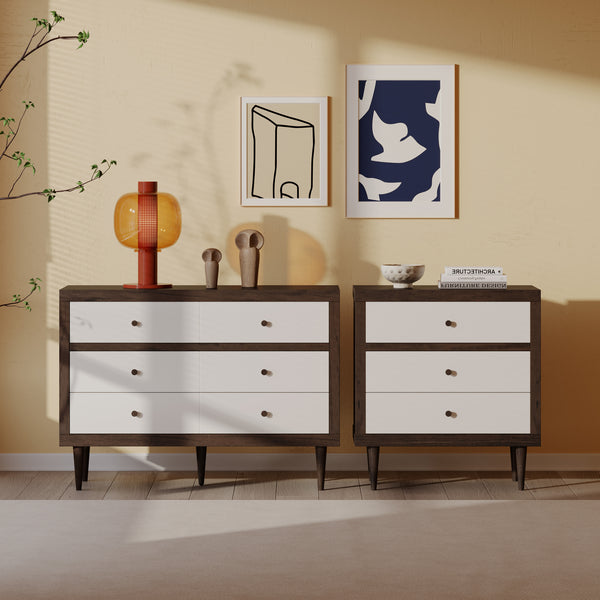 gdf studio Farhart Mid Century Modern 2 Piece Double Dresser and 3 Drawer Chest Bedroom Set