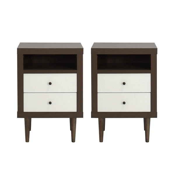 Gdf Studio Farhart Mid Century Modern Faux Wood 2 Drawer Nightstands Set Of 2