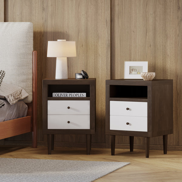 gdf studio Farhart Mid Century Modern Faux Wood 2 Drawer Nightstands Set of 2