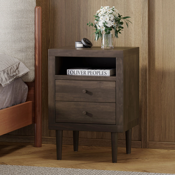 gdf studio Farhart Mid Century Modern Faux Wood 2 Drawer Nightstand
