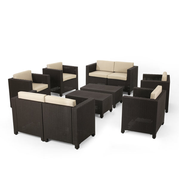 Gdf Studio Farirra Outdoor Faux Wicker 8 Seater Chat Set With Cushions