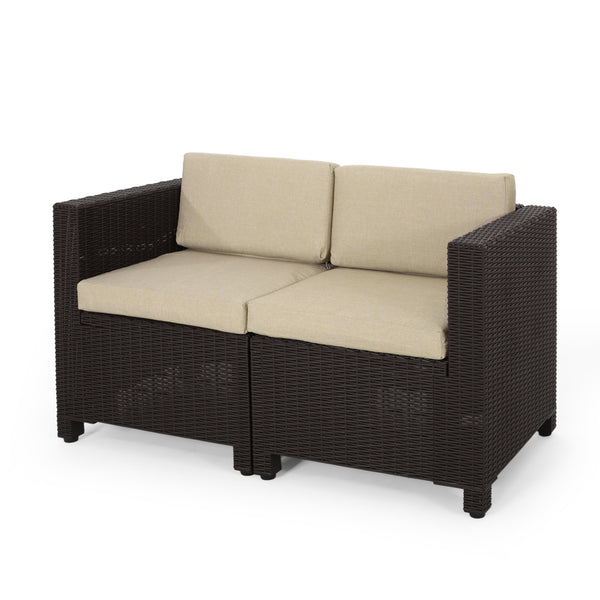 Gdf Studio Farirra Outdoor Faux Wicker 8 Seater Chat Set With Cushions