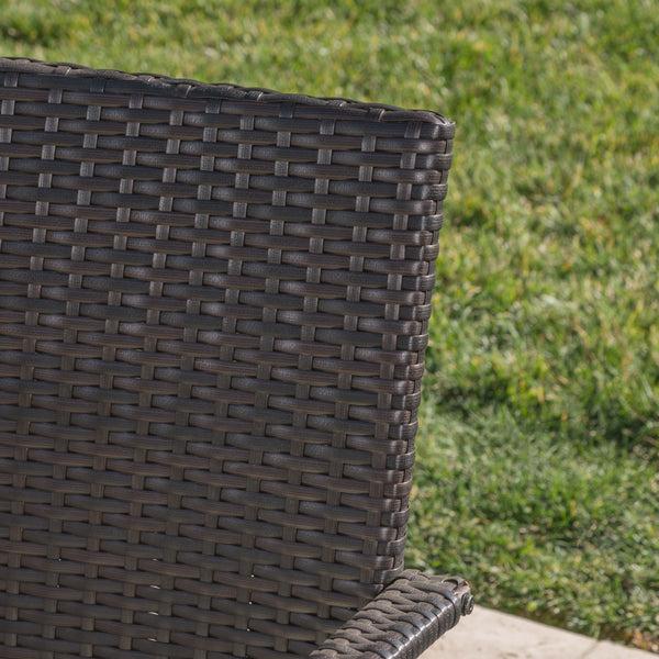 Gdf Studio Fawm Outdoor 6 Piece Iron And Wood Dining Set With 4 Wicker Dining Chairs