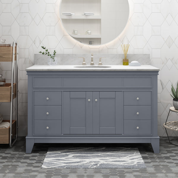 Gdf Studio Feldspar Contemporary 48" Wood Single Sink Bathroom Vanity With Marble Counter Top With Carrara White Marble
