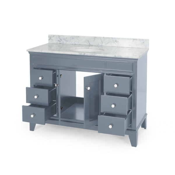 Gdf Studio Feldspar Contemporary 48" Wood Single Sink Bathroom Vanity With Marble Counter Top With Carrara White Marble