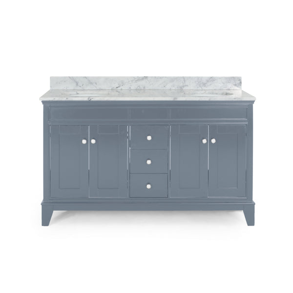 gdf studio Feldspar Contemporary 60" Wood Double Sink Bathroom Vanity with Marble Counter Top with Carrara White Marble