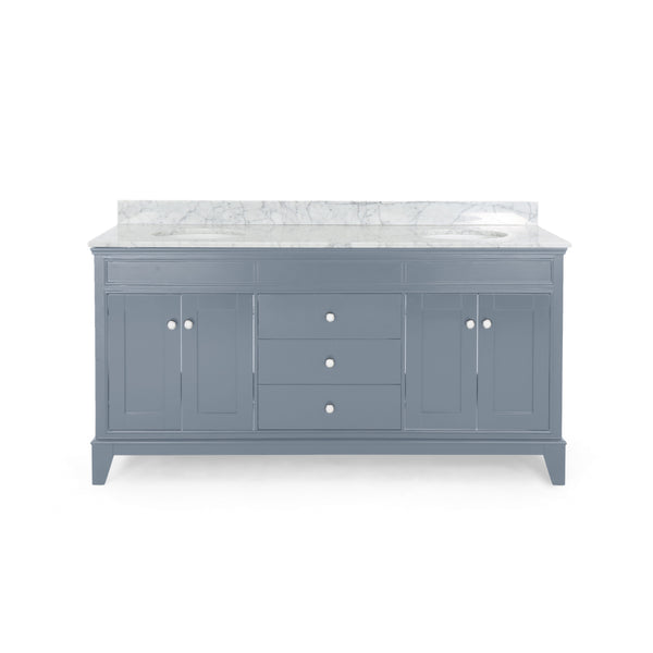 gdf studio Feldspar Contemporary 72" Wood Double Sink Bathroom Vanity with Marble Counter Top with Carrara White Marble