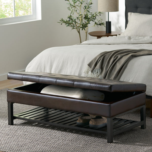 Gdf Studio Felix Brown Wood Rectangle Storage Ottoman Coffee Table With Bottom Rack