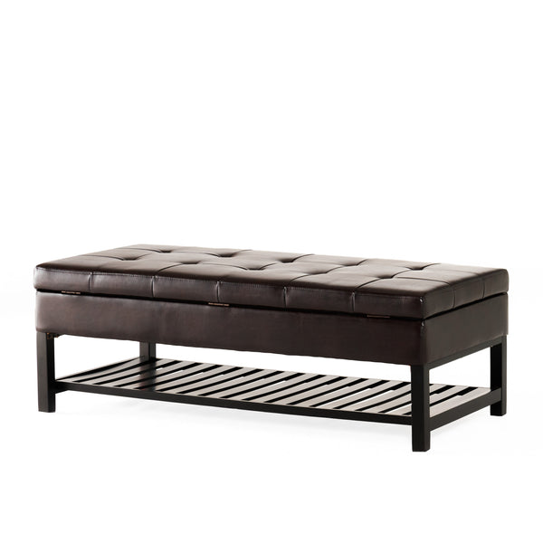 Gdf Studio Felix Brown Wood Rectangle Storage Ottoman Coffee Table With Bottom Rack