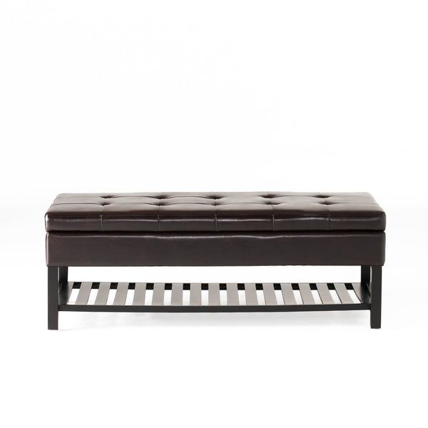 gdf studio Felix Brown Wood Rectangle Storage Ottoman Coffee Table With Bottom Rack