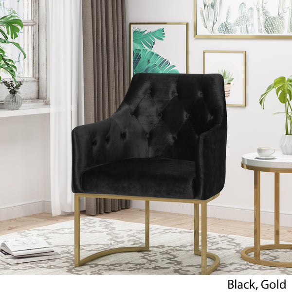 Gdf Studio Fern Modern Tufted Glam Accent Chair With Velvet Cushions And U-Shaped Base