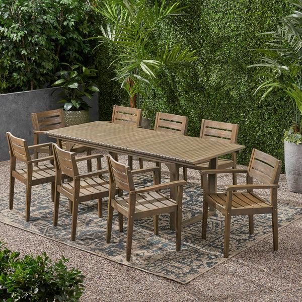 Gdf Studio Fern Outdoor 8 Seater Expandable Acacia Wood Dining Set
