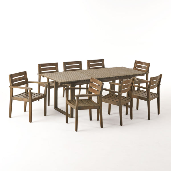 gdf studio Fern Outdoor 8 Seater Expandable Acacia Wood Dining Set