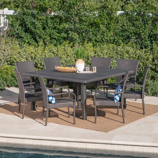 Gdf Studio Fern Outdoor 9 Piece Stacking Wicker Square Dining Set