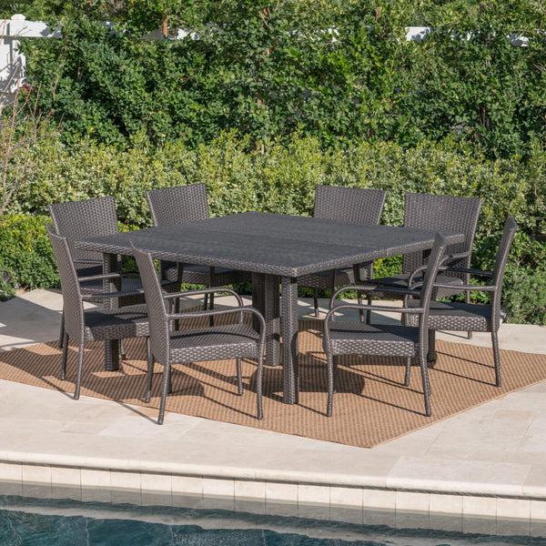 Gdf Studio Fern Outdoor 9 Piece Stacking Wicker Square Dining Set