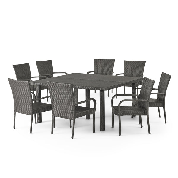 gdf studio Fern Outdoor 9 Piece Stacking Wicker Square Dining Set