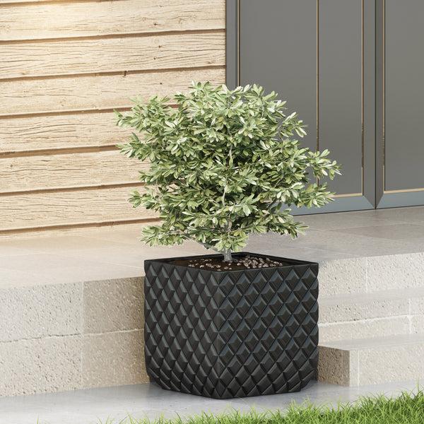 Gdf Studio Fernald Outdoor Cast Stone Square Box Planter Matte Black