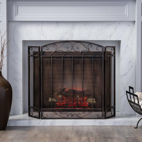 Gdf Studio Fernando Contemporary Three Panel Iron Firescreen