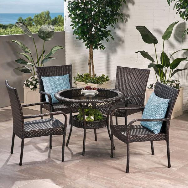 Gdf Studio Ferndale Outdoor Multibrown Wicker 5pc Dining Set