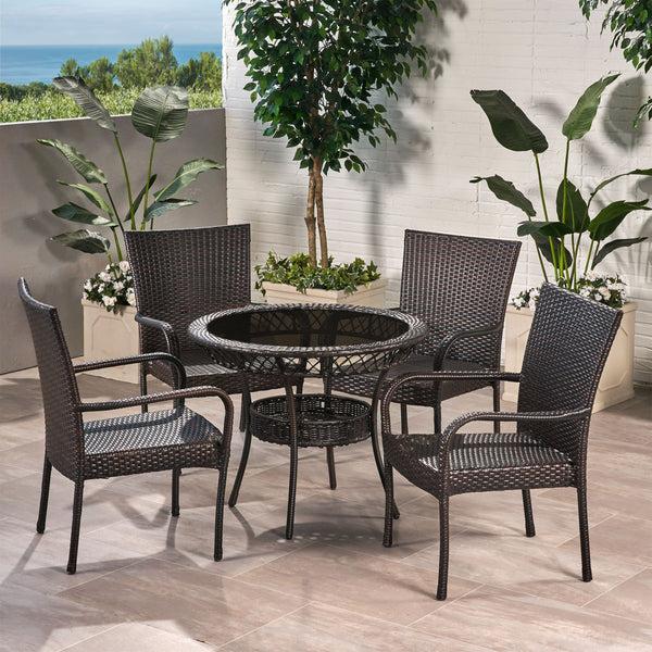 Gdf Studio Ferndale Outdoor Multibrown Wicker 5pc Dining Set