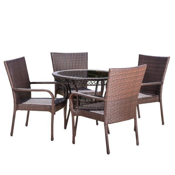 gdf studio Ferndale Outdoor Multibrown Wicker 5pc Dining Set