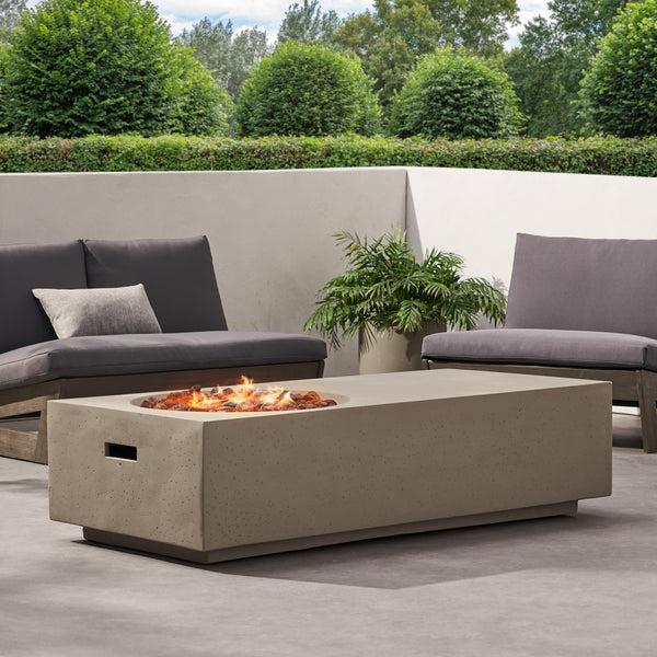 Gdf Studio Fernhill Outdoor 50 000 BTU Lightweight Concrete Rectangular Fire Pit Table (No Tank Holder) Light Gray