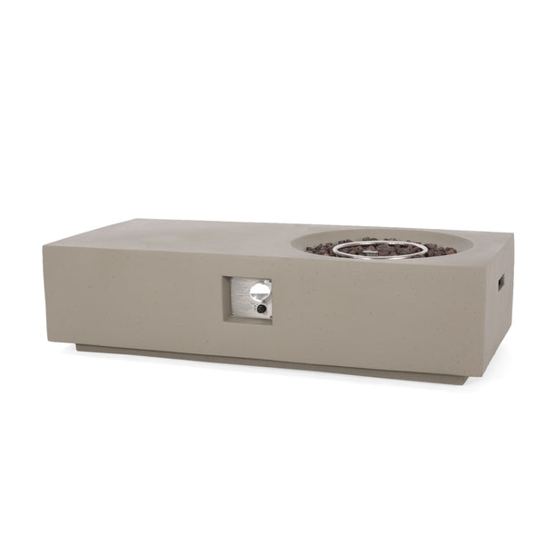 gdf studio Fernhill Outdoor 50 000 BTU Lightweight Concrete Rectangular Fire Pit Table (No Tank Holder) Light Gray