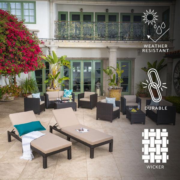 Gdf Studio Feronia Outdoor 10 Piece Wicker Patio Set W/ Water Resistant Cushions